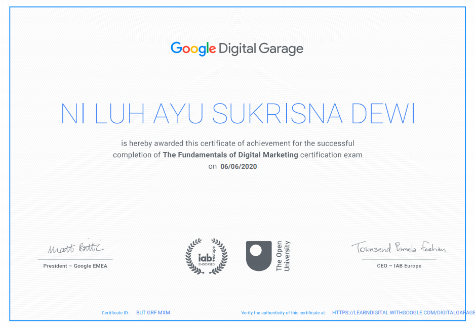 My Google Garage Certificate